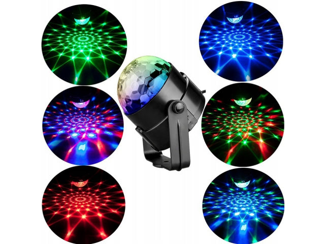 3W Download 6x1W RGB (Red, Green, Blue) LED Disco Ball Projector with Remote Control, Built-in Sound Sensor, 9x8.5cm