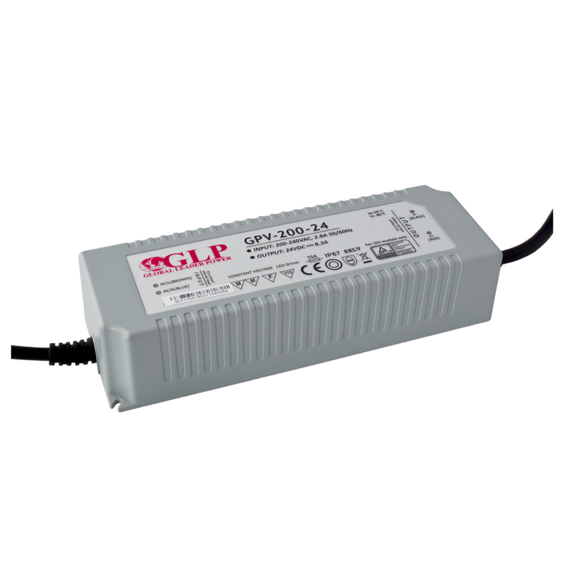 200W GLP GPV LED toiteallikas, 24V/8.3A, CV, mitte-PFC, IP67