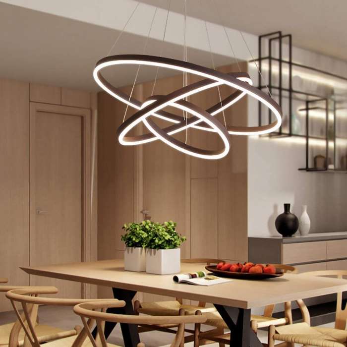 60W(4800Lm) LED 3 riņķu apaļš griestu gaismeklis, IP20, kafijas brūns, dimmējams, ar tālvadības pulti, 2700K-6000K, 1) Ø200mm*40↕mm 2) Ø400mm*40↕mm 3) Ø600mm*40↕mm