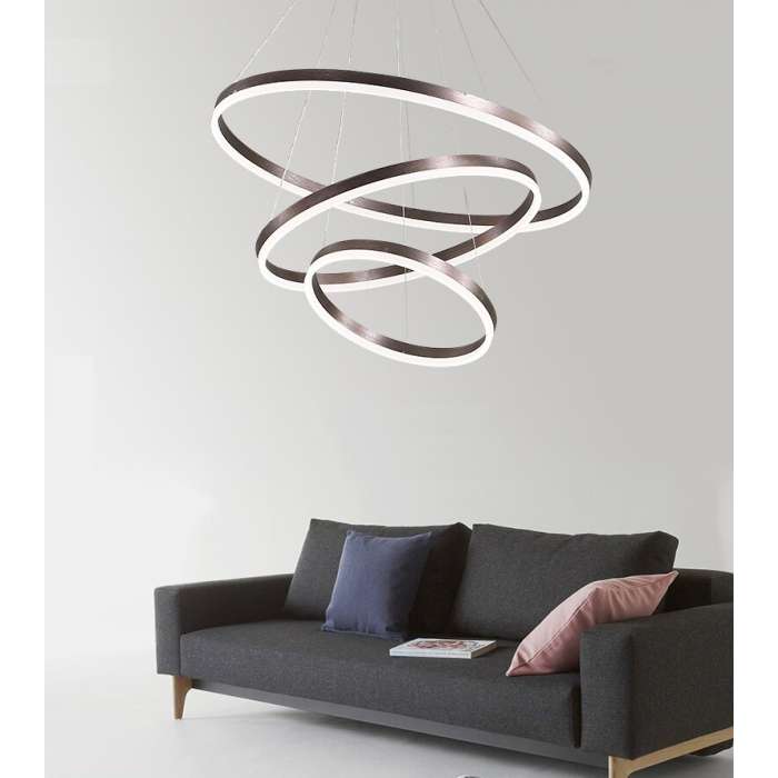 60W(4800Lm) LED 3 riņķu apaļš griestu gaismeklis, IP20, kafijas brūns, dimmējams, ar tālvadības pulti, 2700K-6000K, 1) Ø200mm*40↕mm 2) Ø400mm*40↕mm 3) Ø600mm*40↕mm