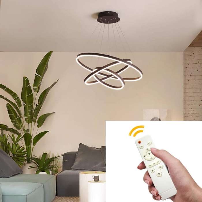 60W(4800Lm) LED 3 riņķu apaļš griestu gaismeklis, IP20, kafijas brūns, dimmējams, ar tālvadības pulti, 2700K-6000K, 1) Ø200mm*40↕mm 2) Ø400mm*40↕mm 3) Ø600mm*40↕mm