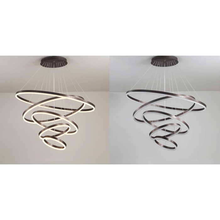 60W(4800Lm) LED 3 riņķu apaļš griestu gaismeklis, IP20, kafijas brūns, dimmējams, ar tālvadības pulti, 2700K-6000K, 1) Ø200mm*40↕mm 2) Ø400mm*40↕mm 3) Ø600mm*40↕mm