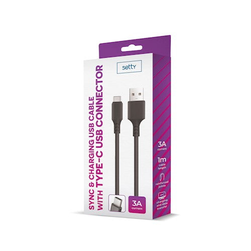 Setty kabel USB - USB-C 1,0 m 3A svart