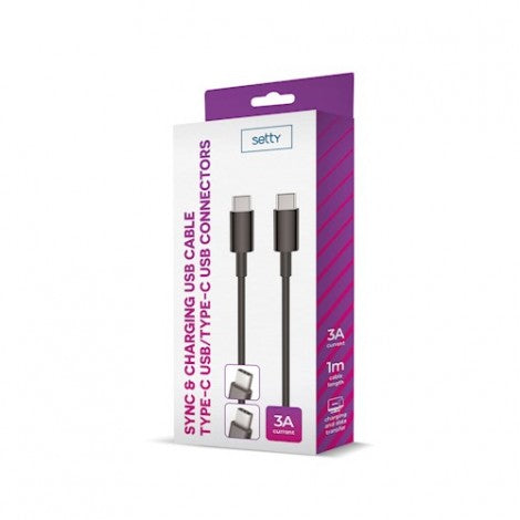 Setty kabelis USB-C - USB-C 1,0 m 3A melns