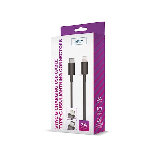 Кабель Setty USB-C - Lightning 1,0 м 3A черный