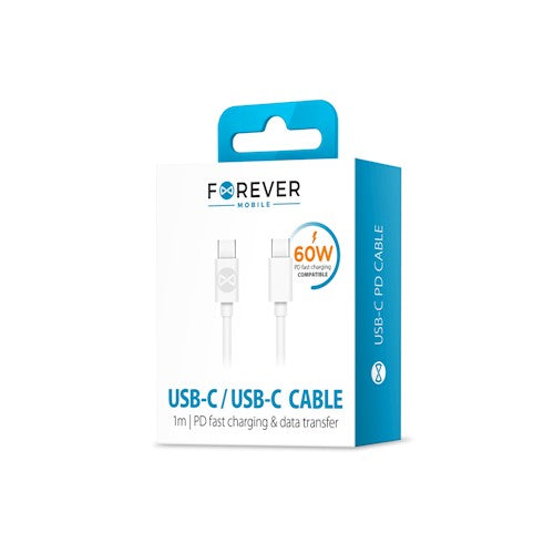 Forever-kabel USB-C - USB-C 1,0 m 3A vit