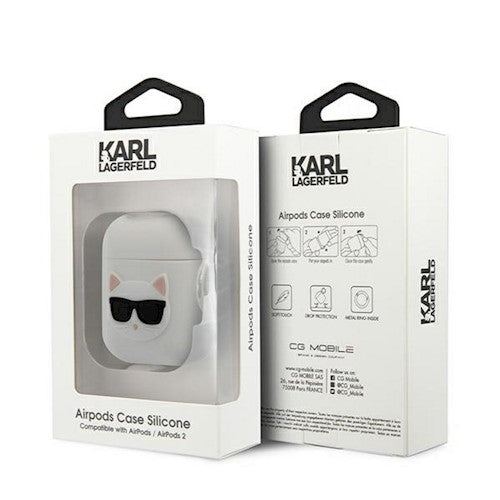 Karl Lagerfeld vāciņš priekš AirPods KLACA2SILCHBK balts Silicone Choupette