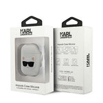 Karl Lagerfeldi kate AirPodidele KLACA2SILCHBK valge Silikoonist Choupette'ile
