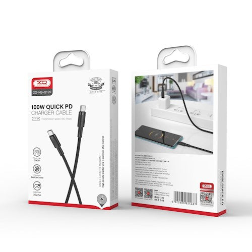 XO kabelis NB-Q199 PD USB-C - USB-C 1,5m 100W melns