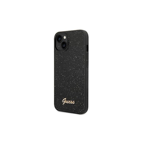 Guess maciņš iPhone 14 Pro Max 6,7" GUHCP14XHGGSHK melns PC/TPU Glitter Flakes korpuss Script Metal Logo