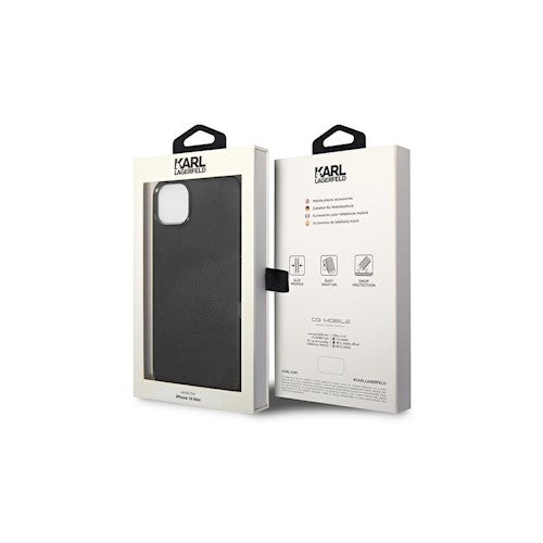 Karl Lagerfeld maciņš iPhone 14 Pro Max 6,7" KLHCP14XFWHK melns PU Ādas maciņš ar perforētu logotipu un metāla pogām