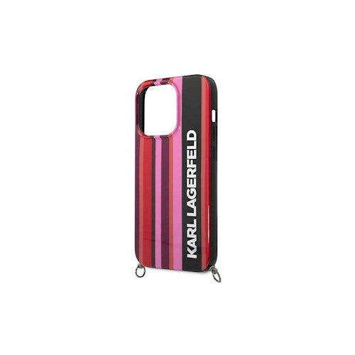 Karl Lagefeld maciņš iPhone 14 Pro Max 6,7" KLHCP14XSTSTP rozā cietajā korpusā Color Stripes Strap