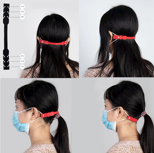 Silicone buckle strap for face mask - set of 3 blue