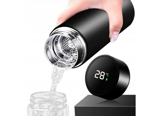 Nerūsējoša tērauda termoss 0.5 l, dubultās sienas vakuuma izolācija, pieskāriena temperatūras displejs, 12/24 h