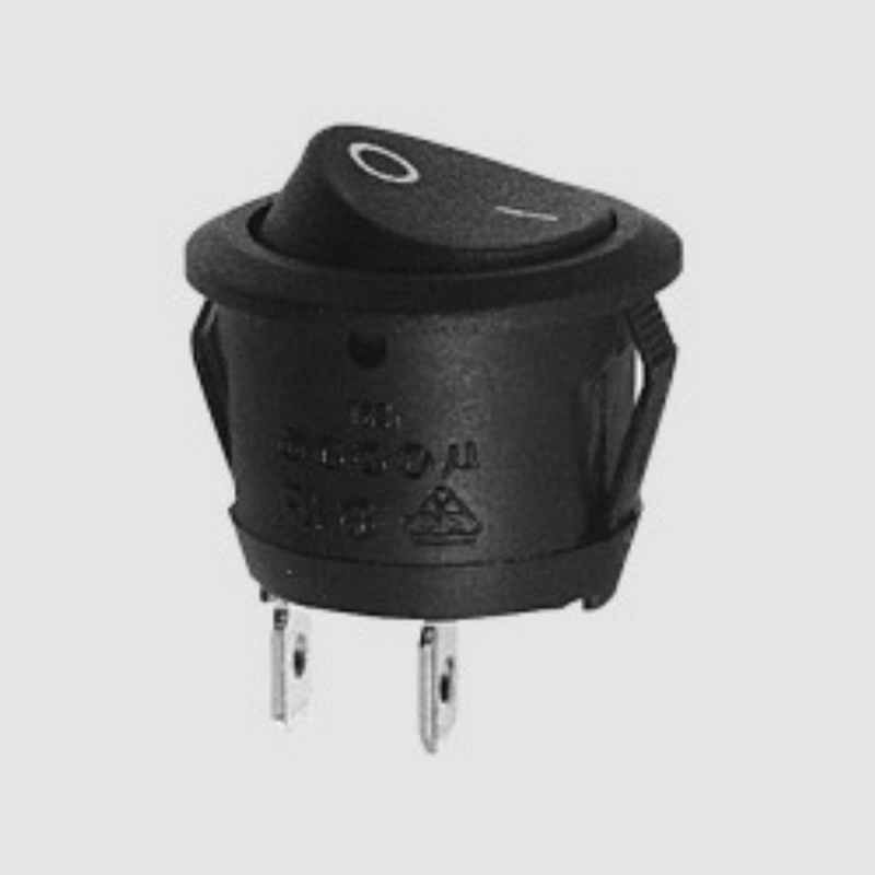Switch round ON-OFF, fixed, 2k. 6A/250Vac, Ø19.8mm, SPST, black