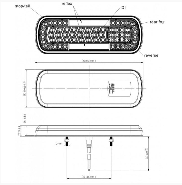 LED auto aizmugurējais/piekabes lukturis, 10-30V