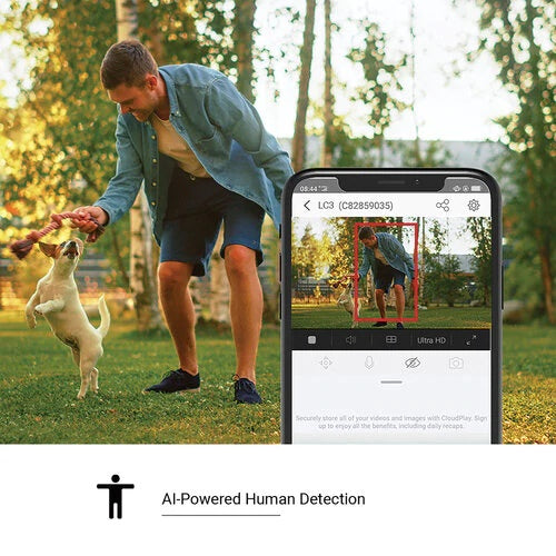 EZVIZ facade outdoor 2K+ resolution light-video camera LC3 with people detection and two-way audio, 32GB eMMC built-in memory