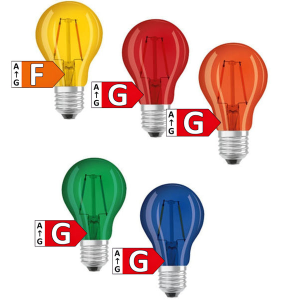 E27 LED Colored light bulbs set 5 pcs (blue, green, yellow, orange, red), IP20