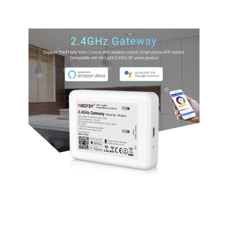 LED-styrenhet WI-FI WL-Box1 MIBOXER 2,4 GHz, kompatibel med Amazon Alexa och Google Assistant
