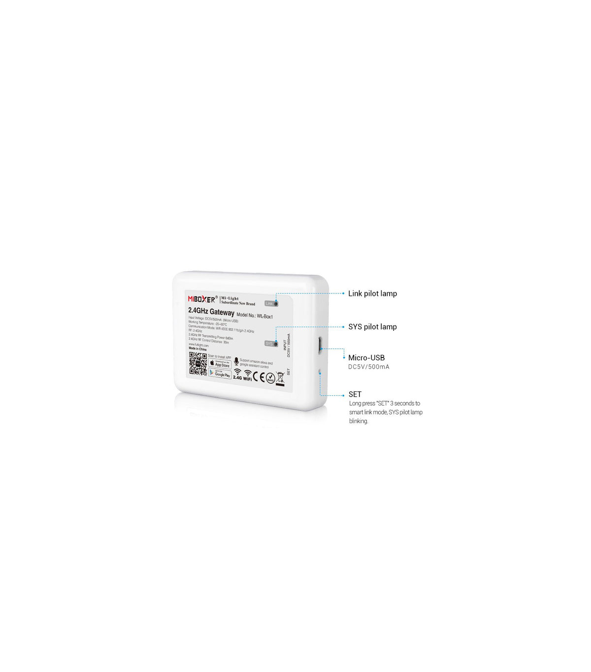 LED kontrolieris WI-FI WL-Box1 MIBOXER 2.4GHz, saderīgs ar Amazon Alexa un Google Assistant