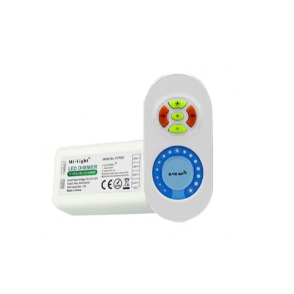 Mi-Light dimmeris, 1 zonas uztvērējs+balta tālvadības pults 2.4G, radio vadība, dimmējams, max10A, 1 kanāls maks. 6A