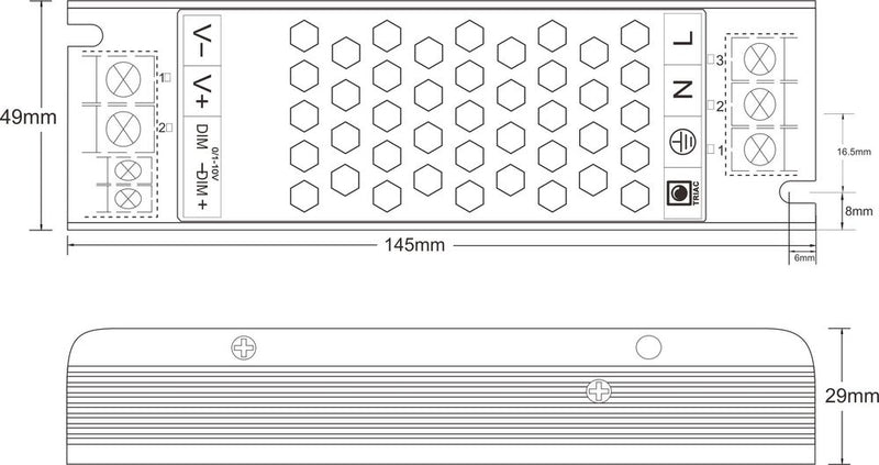 SLIM Dimmitav (TRIAC, 0/1-10V) LED toiteallikas 100W 8.3A 12V, veekindel IP20, metallist