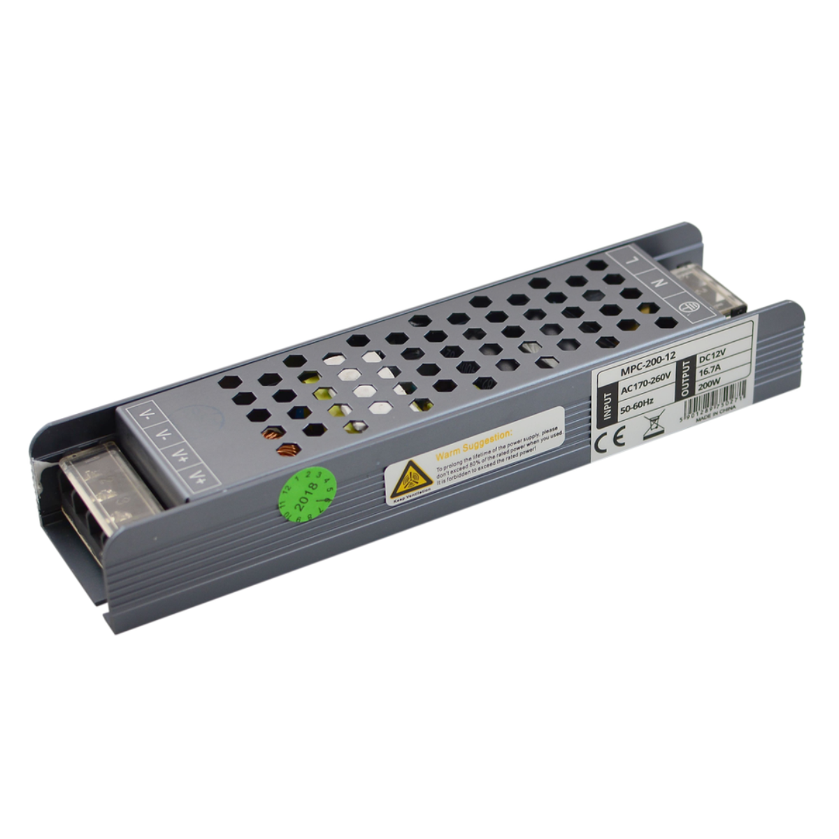 SLIM LED toiteallikas 200W 16.7A 12V, veekindel IP20, metallist