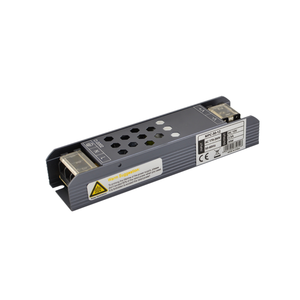 SLIM LED toiteallikas 30W 2.5A 12V, veekindel IP20, metallist