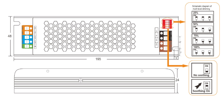 SLIM LED toiteallikas 150W 12,5A 12V, veekindel IP20, metall, dimmerjuhtimine