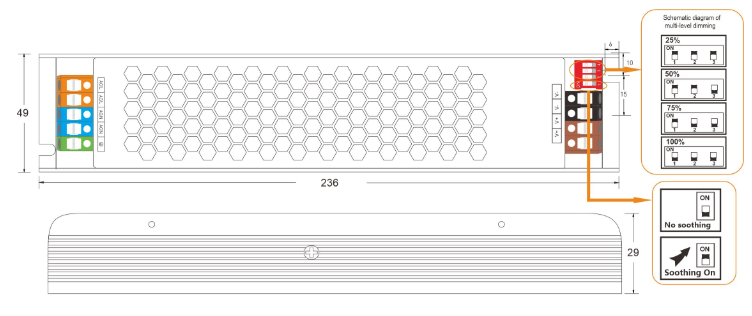 SLIM LED Barošanas bloks 400W 33.4A 12V, ūdensnedrošs IP20, metāla, kontrolējama dimmēšanas pakāpe