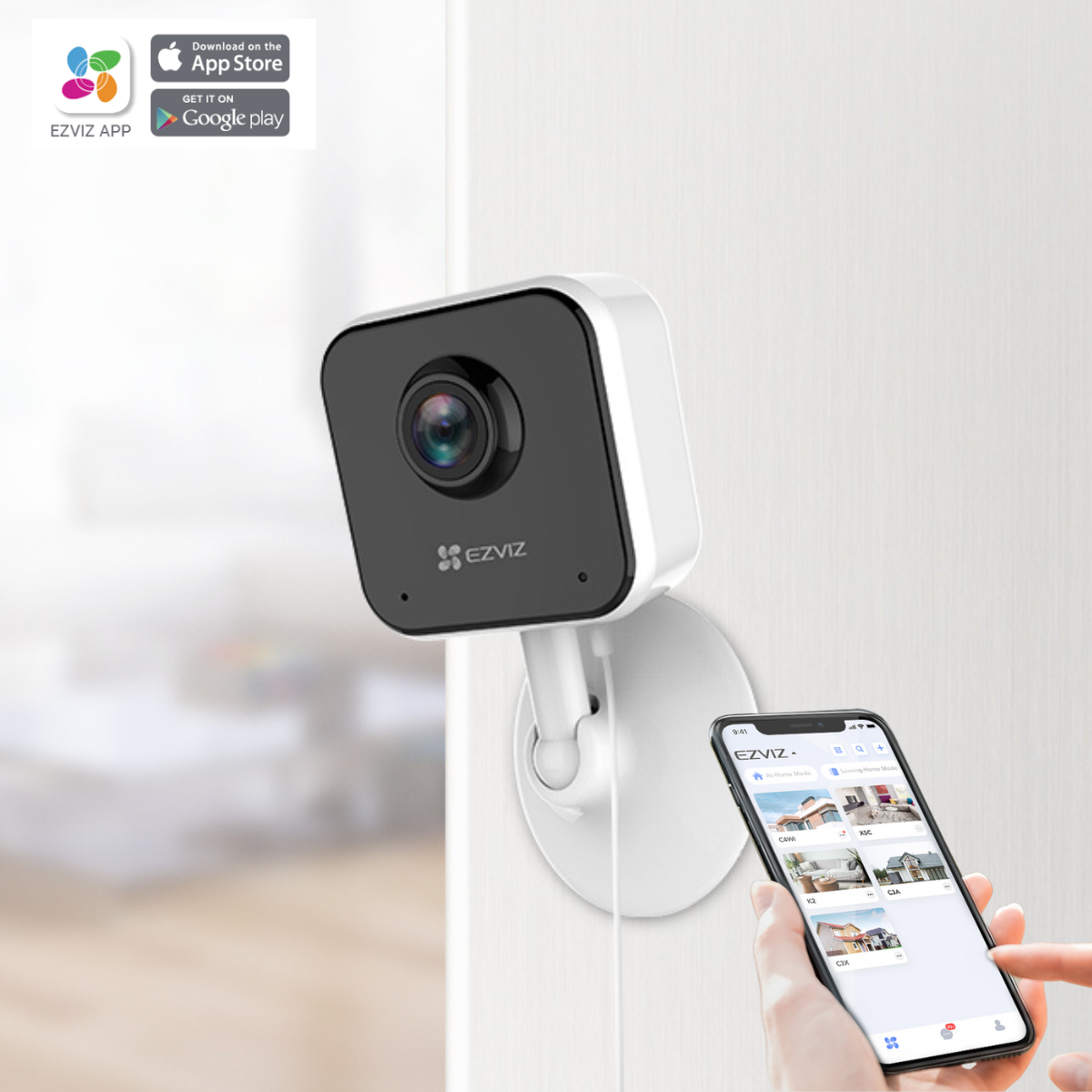 EZVIZ H1C Wi-Fi siseruumide videokaamera, 2 Mpix,2.8 mm @ F2.0, 130°,1920 x 1080 @20fps, 5V DC USB kaudu, sisseehitatud Micro SD/SDHC/SDXC pesa, kuni 256 GB.