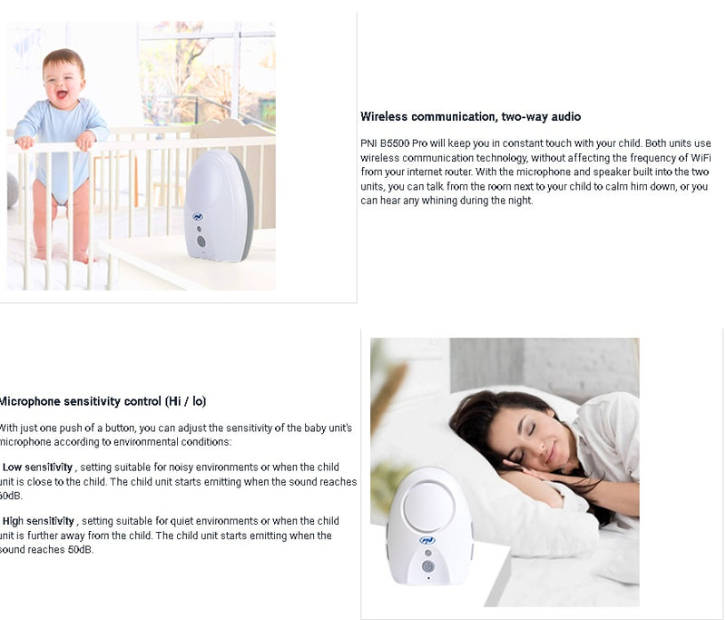 PNI electronic baby monitor B5500 PRO wireless, intercom, with night light, Vox and pager function 