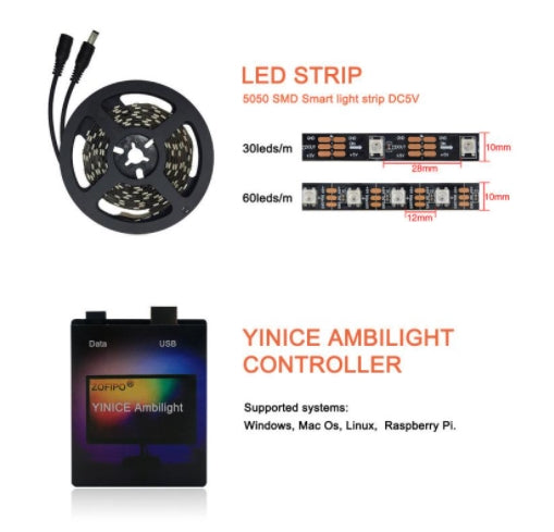 LED strip with USB backlight WS2812B, waterproof, 5m (TV screen lighting kit)