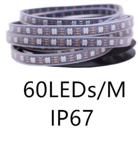 Cena par 5m_18W/m 60 LED Black PCB IP67 5m WS2812B Smart led pixel LED lente