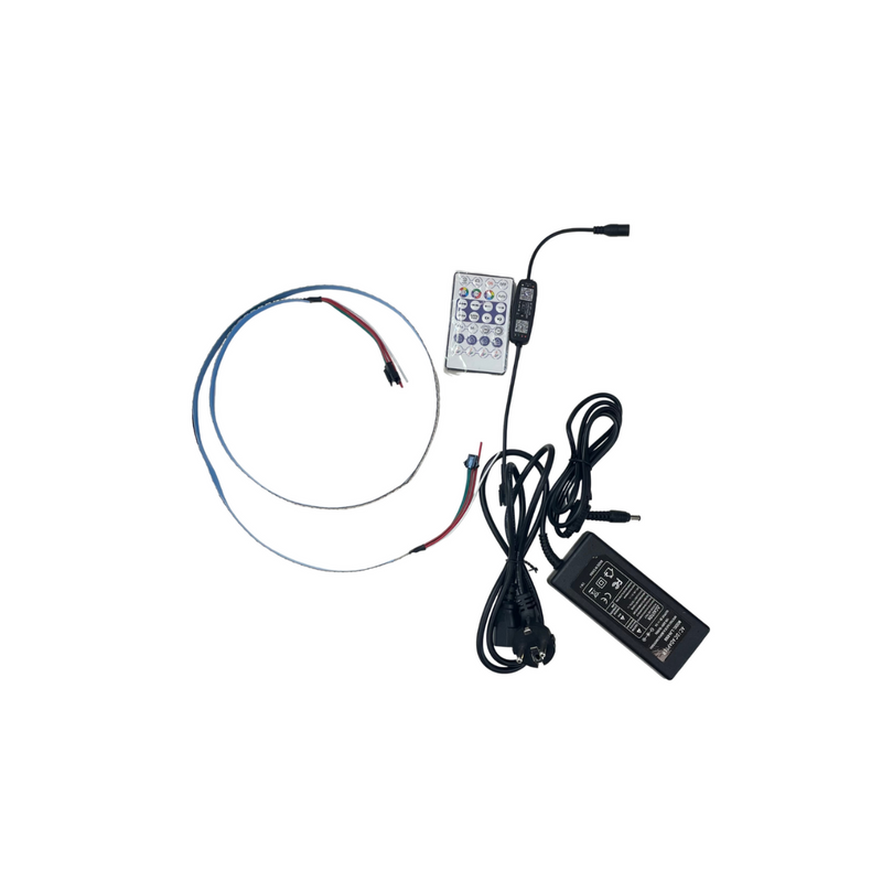 Cena par 1m_SMART LED RGB IC 5V lenta IP20 144 LED/m, WS2812, komplektā ar barošanas bloku, kontrolieri ar pulti, saderīgs ar aplikāciju, audio skaņas uztvērējs