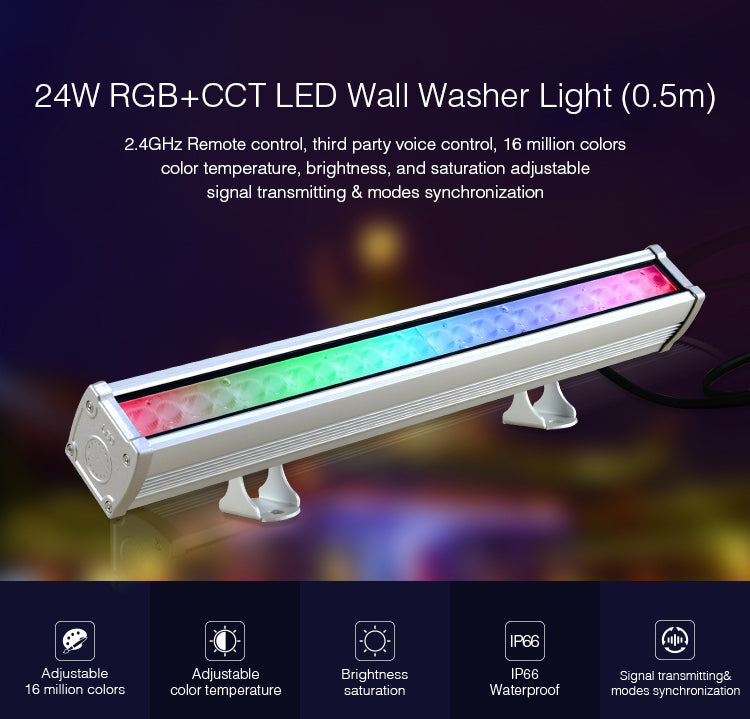 Lineārs LED gaismeklis 0.5m (wallwasher) RGB+CCT 24W, 220V, 15° x 60° stara leņķis, MiLight
