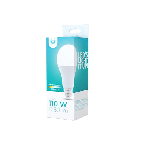 E27 18W(1680Lm) LED Bulb, IP20, A65, warm white light 3000K