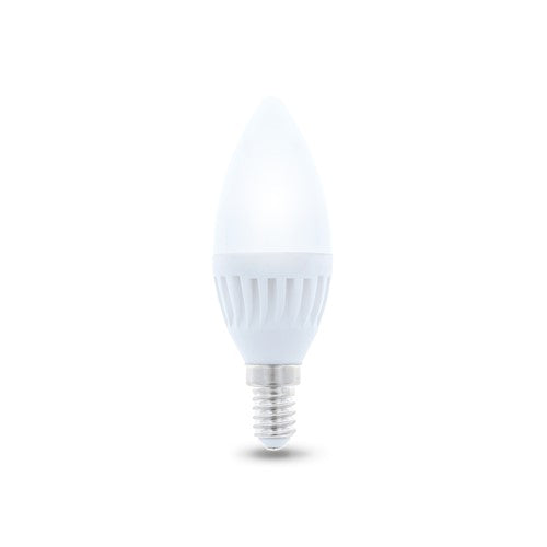 E14 10W(900Lm) LED keramiska spuldze, C37, IP20, silti balta gaisma 3000K