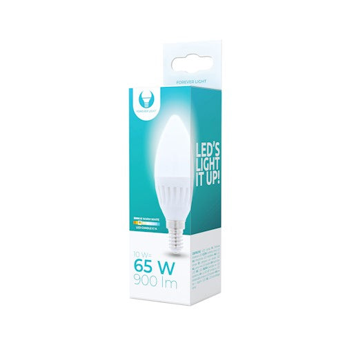 E14 10W(900Lm) LED ceramic bulb, C37, IP20, warm white light 3000K