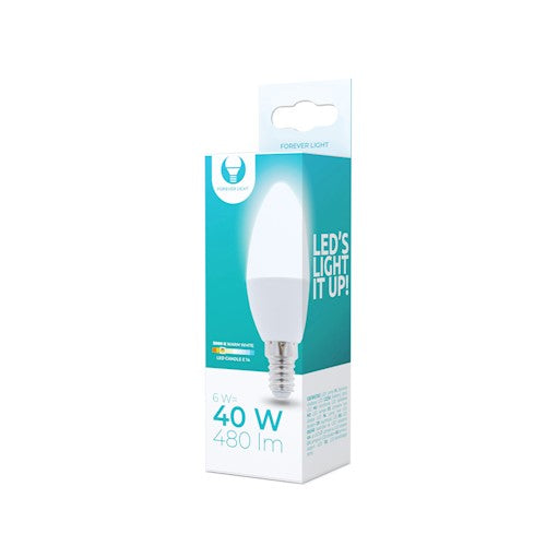 E14 6W(480Lm) LED Bulb, C37, IP20, warm white light 3000K