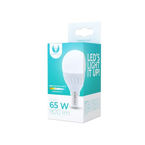 E14 10W(900Lm) LED ceramic bulb, G45, IP20, neutral white light 4000K