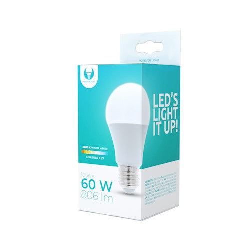 E27 10W(806Lm) LED Bulb, A60, IP20, warm white light 3000K