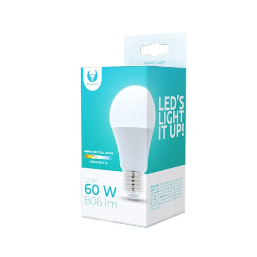 E27 10W(806Lm) LED Bulb, A60, IP20, neutral white light 4500K