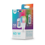 E27 LED bulb, A60, RGB + white 9W + RC