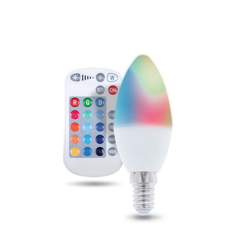 E14 5W(250Lm) LED Spuldze, C37, RGB+W, silti balta gaisma 3000K