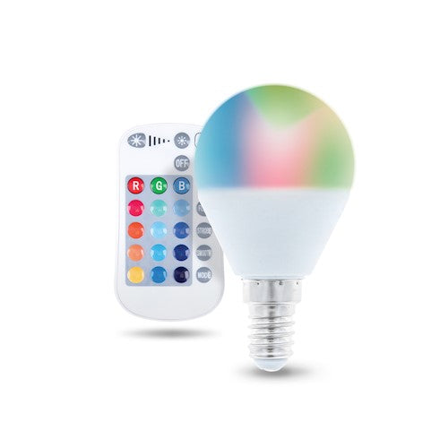 E14 5W(250Lm) LED Bulb, G45, RGB+W, warm white light 3000K