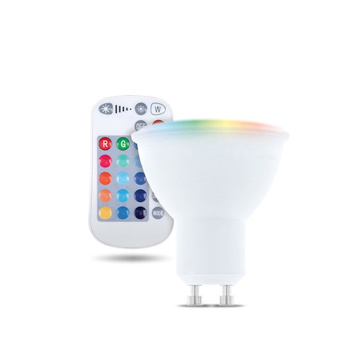 GU10 5W (250Lm) LED-lambi, RGB+W, soe valge valgus 3000K