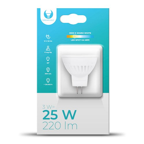 G4 3W(220Lm) LED Bulb, 12V, MR11, ceramic, warm white light 3000K