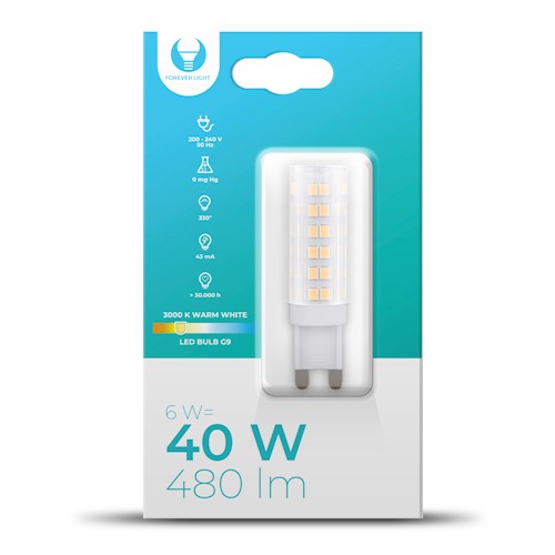 G9 6W(480Lm) LED bulb, warm white light 3000K