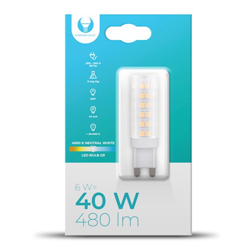 G9 6W(480Lm) LED bulb, neutral white light 4500K